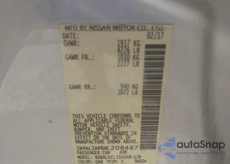 2017 Nissan Altima 2.5 Sr from USA, damaged, VIN 1N4AL3AP6HC208487